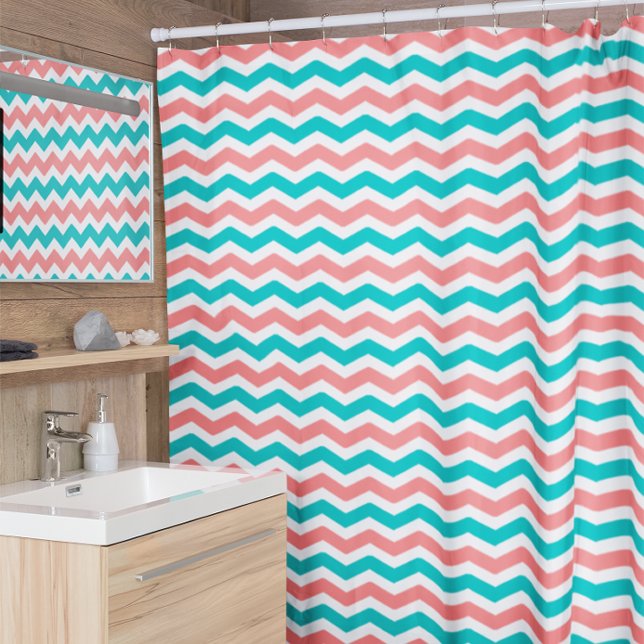 Cortina Para Box Coral e Teal Chevron (Criador carregado)