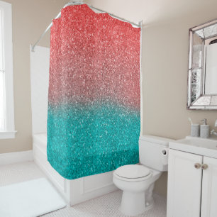 Cortina Para Box Coral Melon Orange Teal Aqua Green Sparly Glitter