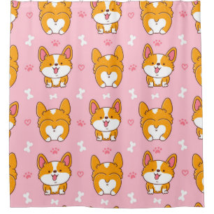 Cortina Para Box Corgão de corgi feliz e bonito, padrão perfeito