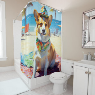 Cortina Para Box Corgi on Beach, presente de verão para amantes de