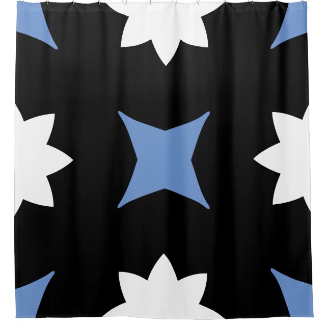 Cortina Para Box Cornflower Blue Black Geométrico (Frente)