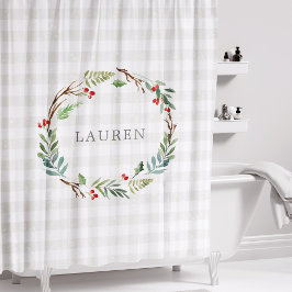Cortina Para Box Coroa de Monograma de Natal com Frutas de Inverno