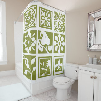 Cortina Para Box Correspondência floral moderna, branca, verde-oliv