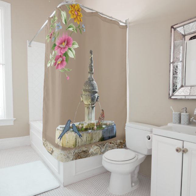 Cortina Para Box Cortina chá Aves Florais Pedras Certas (In Situ)