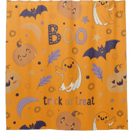 Cortina Para Box "Cortina de Banho de Halloween – Abóboras, Fantasm