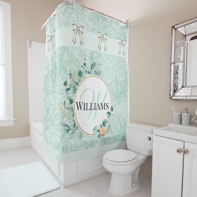 Cortina Para Box Cortina de Chá de Banheiro Teal Monograma (In Situ)
