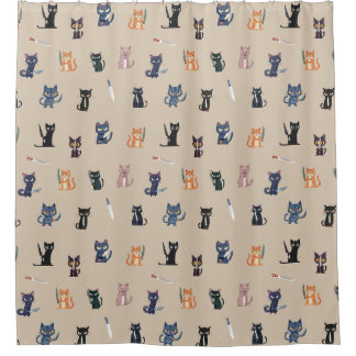 Cortina Para Box Cortina de Chá de Gatos e Facas Engraçados