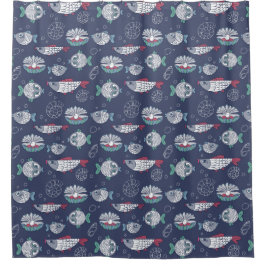 Cortina Para Box Cortina de chá de Padrão de Peixe