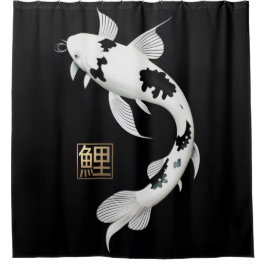 Cortina Para Box Cortina de Chá de Peixe-Koi Preto/Branco