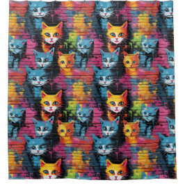 Cortina Para Box Cortina de Chá Padrão de Cats de Grafite Brilhante