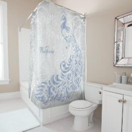 Cortina Para Box Cortina de Chá Personalizada Pavão Azul Claro