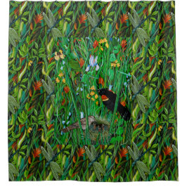 Cortina Para Box Cortina de Chá "Red Wing Blackbird & Dragonfly"