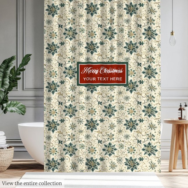 Cortina Para Box Cortina de Neve Mínima Elegante (Elegant Minimalistic Vintage Snowflakes Curtain)