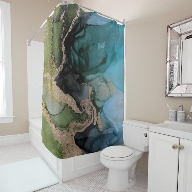 Cortina Para Box Cortina Negra Verde-Teal Moderna (In Situ)