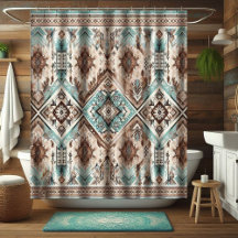 Cortinas de Banho Boho Turquesa Ocidental, Decoraç