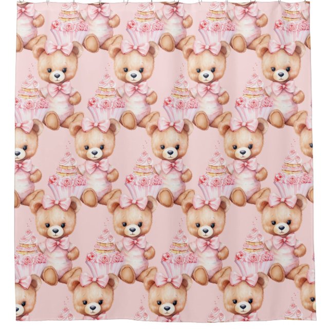 Cortina Para Box Cortinas de Chá de Urso Rosa-Rosa (Frente)