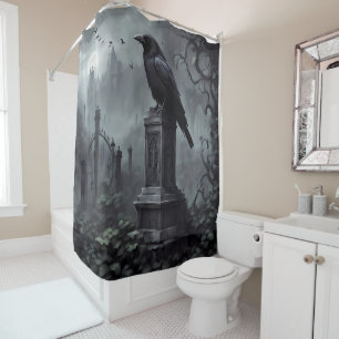 Cortina Para Box Corvo Gótico Escuro - Décor de Banheiro Assombrant