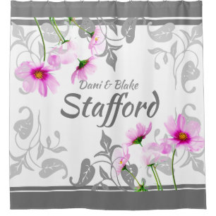 Cortina Para Box Cosmos Rosa Bonito Personalizado Cinzas Elegantes