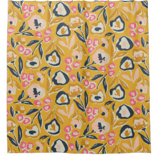 Cortina Para Box Cottage Garden Hand-Drawn Bold Inky Floral Pattern