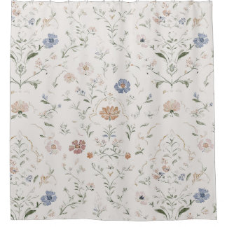 Cortina Para Box Cottagecore Caprichoso Flor Silvestre Beige Aquare
