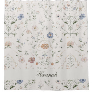 Cortina Para Box Cottagecore Caprichoso Nome Monograma Floral Bege