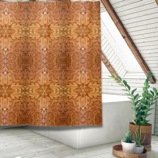 Cortina Para Box couro cabeludo do país rustico ocidental (rustic western country cowboy tooled leather shower curtain)