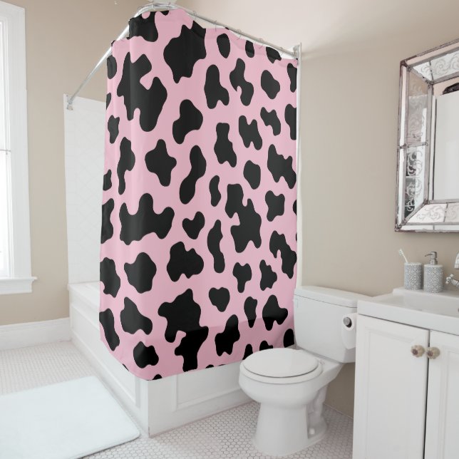 Cortina Para Box Couro Cowhide Preto e Rosa Impresso  (In Situ)