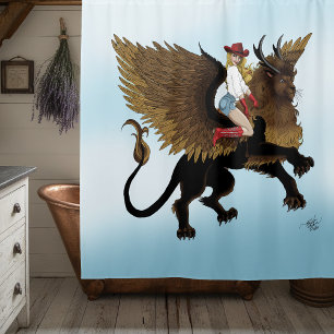 Cortina Para Box Cowgirl Winged Lion Fantasy Red