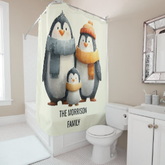 Cortina Para Box Cozy Winter Penguin Family