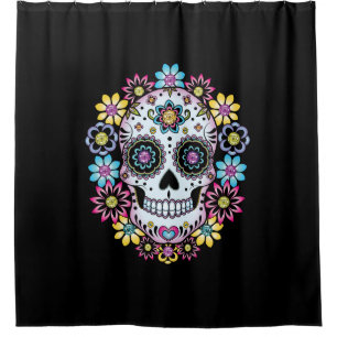 Cortina Para Box Crânio de Açúcar com Flores Coloridas