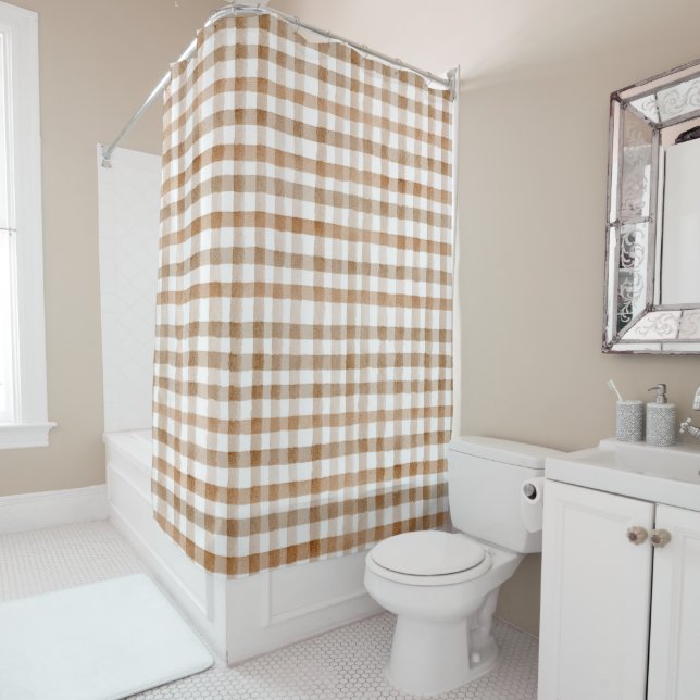 Cortina Para Box Cream Brown Stripes Tan Plaid (In Situ)