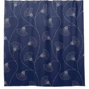 Cortina Para Box Cream Floral Art Nouveau Indigo