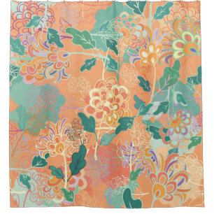 Cortina Para Box crisântemo chinês: padrão laranja floral.