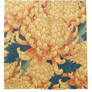 Cortina Para Box crisântemos japoneses: padrão floral amarelo.