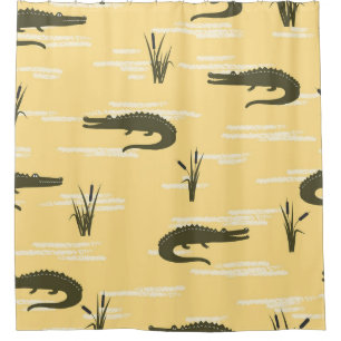 Cortina Para Box Crocodilos Vintage: Padrão Amarelo Sem Costura