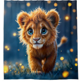 Cortina Para Box Cubo de leão de olhos azuis encantado no brilho do