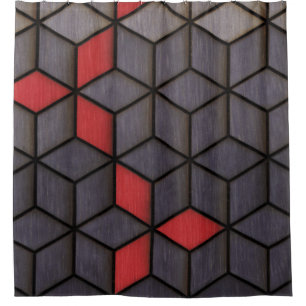 Cortina Para Box Cubos vermelhos pretos cinzentos