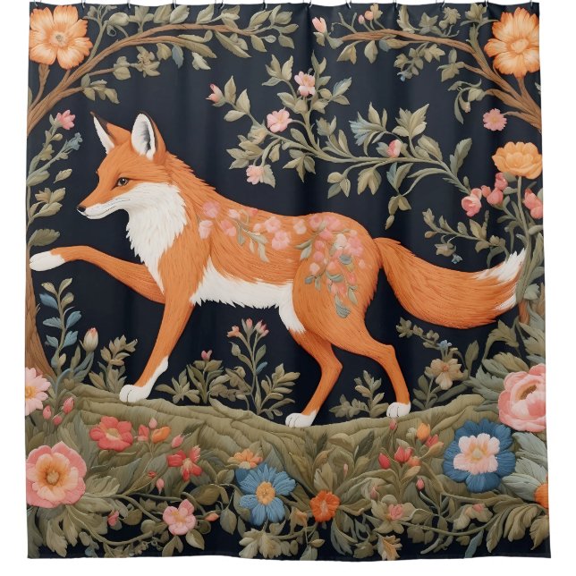 Cortina Para Box Curiosa Fox Faux Embroiderme Elegante Floral (Frente)