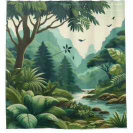 Cortina Para Box Curtina de Chá de Paisagem Verde Escorreguiçada