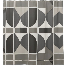 Cortina Para Box Curvas Geométricas Modernas em Cinzas e Branco