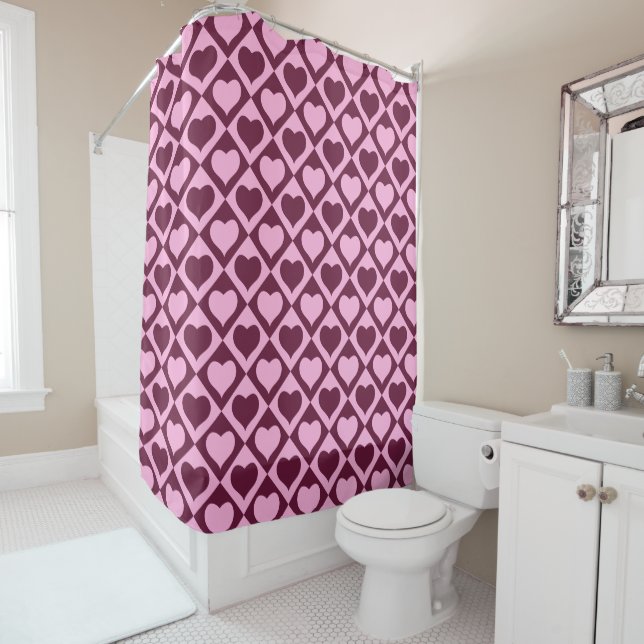 Cortina Para Box Custom Heart Checkerboard Pattern Bordeaux Pink -  (In Situ)