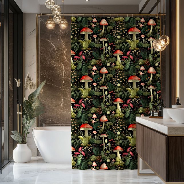 Cortina Para Box Custom Nature Shower Curtain Mushrooms & Moss (Custom Nature Shower Curtain Mushrooms & Moss)