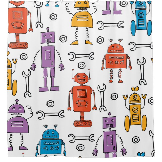 Cortina Para Box Cute doodle robots. Seamless pattern. Cartoon char (Frente)
