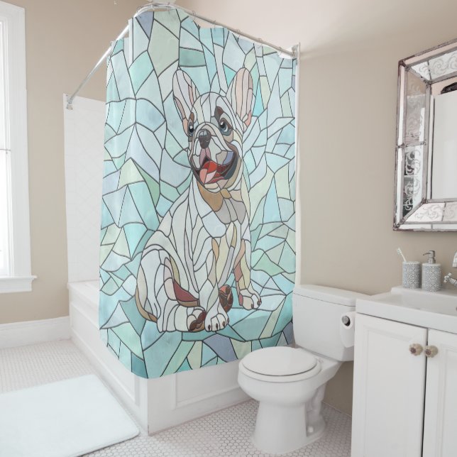 Cortina Para Box Cute French Bulldog Puppy - mosaico pastel (In Situ)