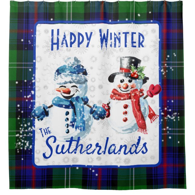 Cortina Para Box Cute Snowmen Sutherland Clan Tartan Happy Winter (Frente)