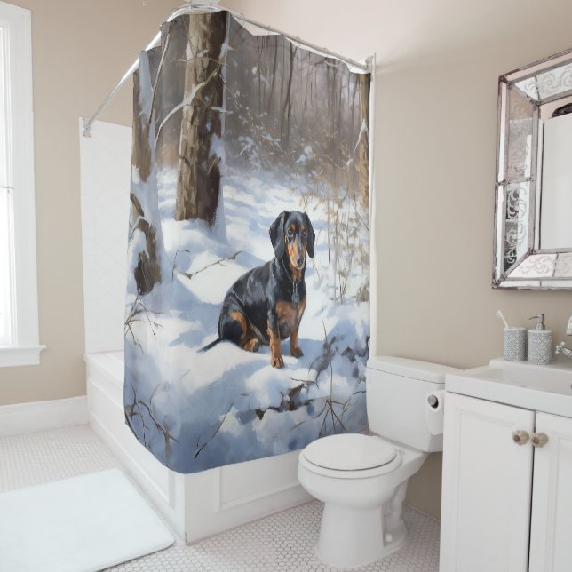 Cortina Para Box Dachshund Deixe Nevar Natal (In Situ)