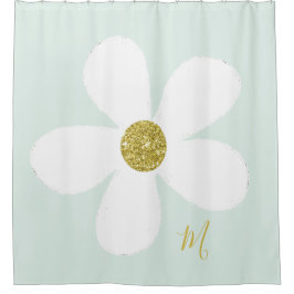 Cortina Para Box Daisy Green White Simple Floral Dourado Pessoal