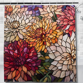Cortina Para Box Dália de Vidro Colorido Floral Tom Jóia