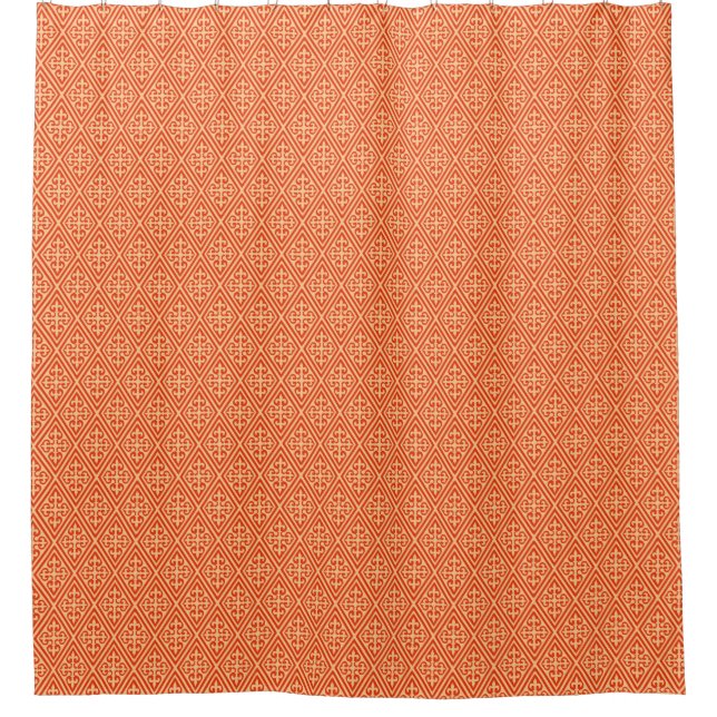Cortina Para Box Damasco Cruzado Medieval - Laranja Coral e Peach (Frente)