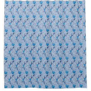 Cortina Para Box Damasco da tulipa de Nouveau da arte, azul cobalto